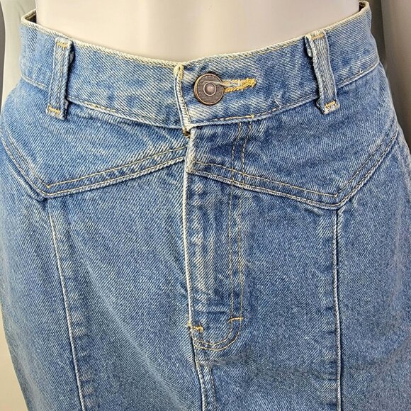 Vintage 80s Denim Mini Skirt Women Small 4 Light Wash Casual High Rise Blue Jean - Picture 7 of 14